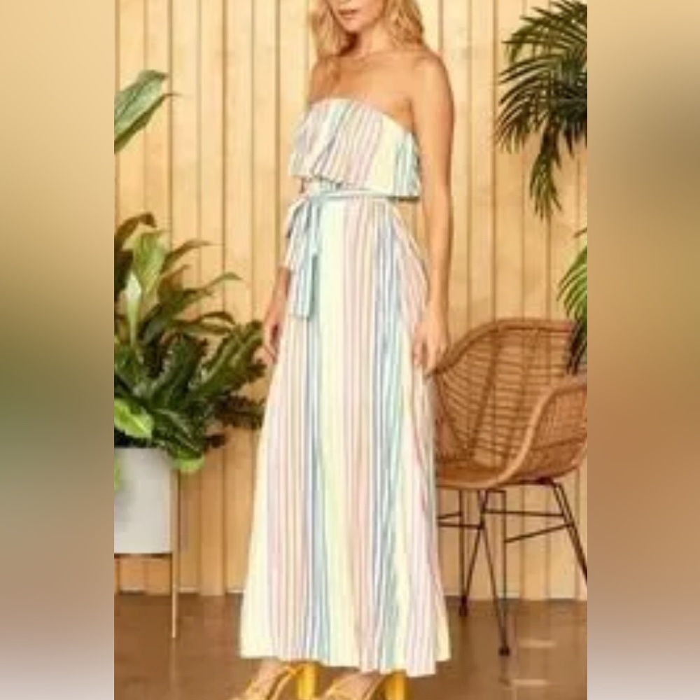 Y4- Emily Wonder Large Striped Pastel Strapless Maxi Dress